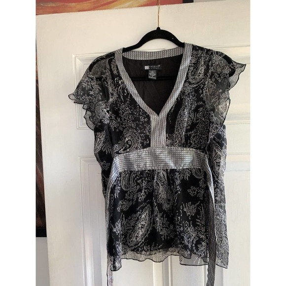 Carole Little Black‎ Silk Blouse Size Small Paisley Floral White Blouse - Picture 2 of 6